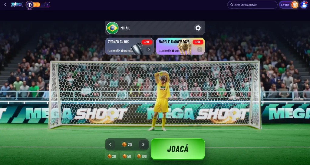 Mega Shoot la Zinx Casino – interfața jocului de turneu